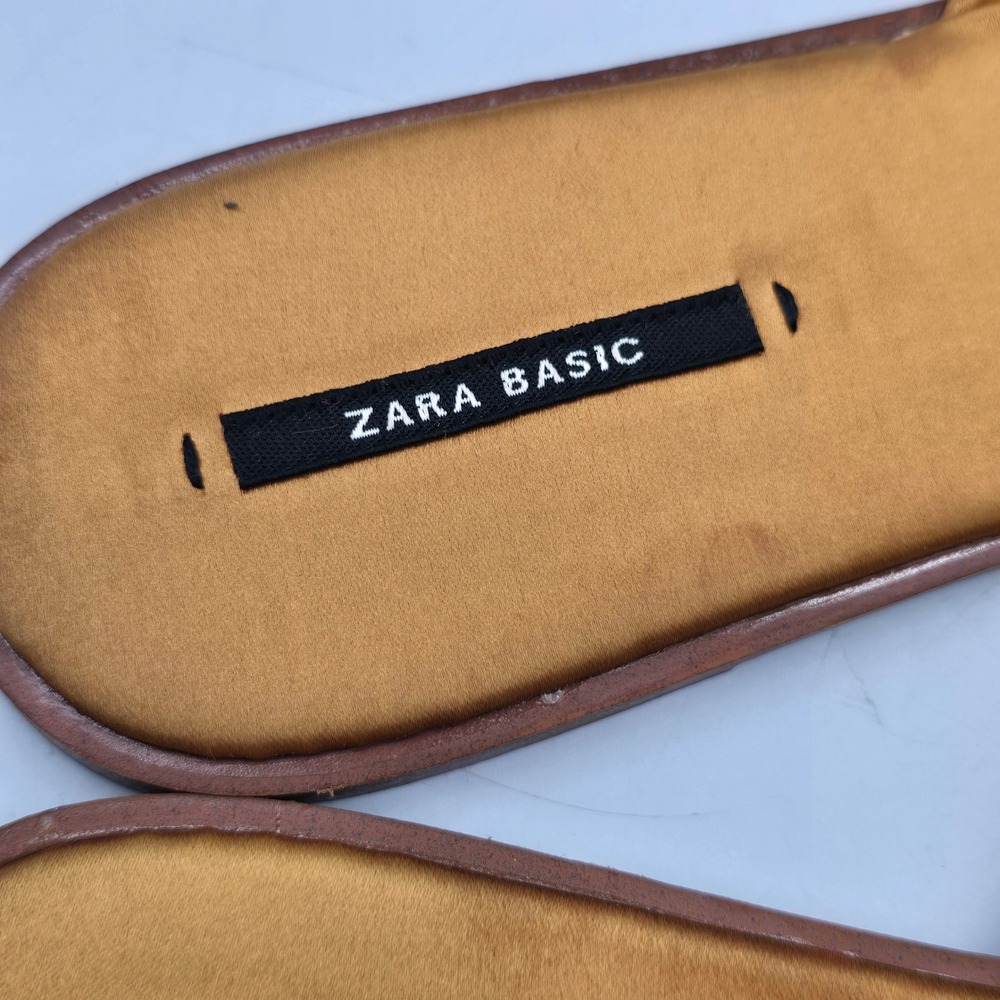 Zara Sandals Women 8/39 Slide Knotted Satin Gold Flat Slip On EUC Summer Chic - Picture 2 of 7